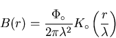 \begin{displaymath}B(r) = \frac{\Phi_{\circ}}{2 \pi \lambda^{2}} K_{\circ} \left( \frac{r}{\lambda}
\right)
\end{displaymath}